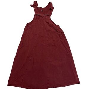 Maroon Cotton Maxi Pinafore Lagenlook Indie Dress Oversized Pockets Women's XXL